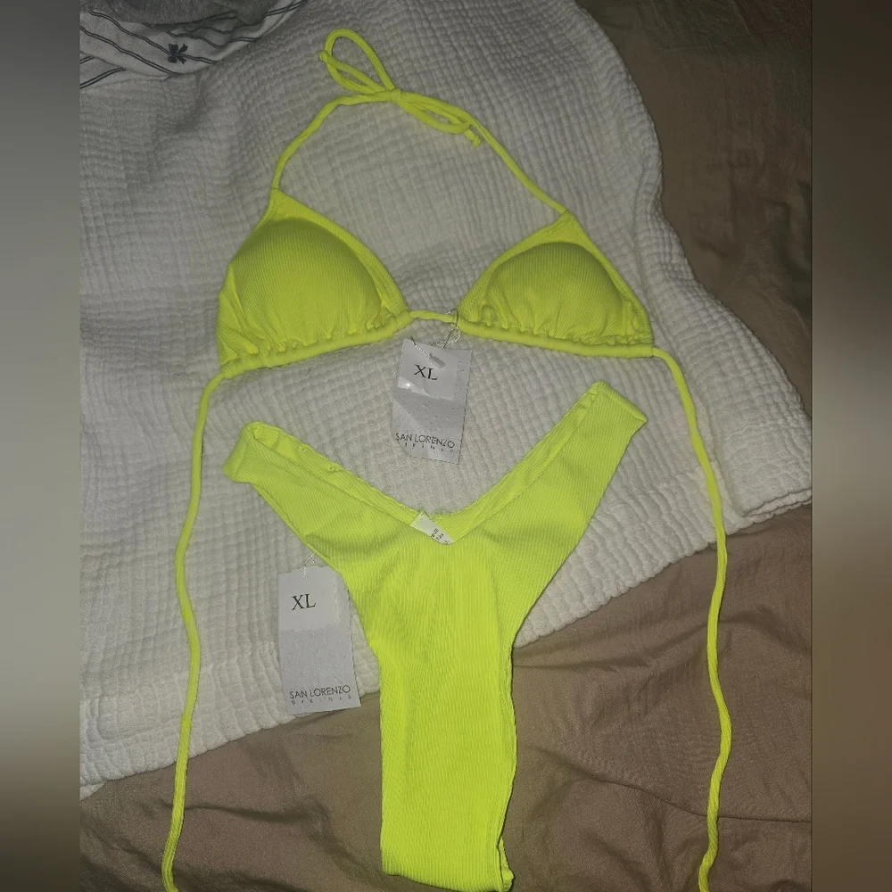 BNWT San Lorenzo Womens Thong High Rise Neon Yellow Bikini - Picture 1 of 9